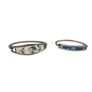 Taxco Sterling Silver Bracelet Abalone Floral Inlay Hinged  925 Lot of 2